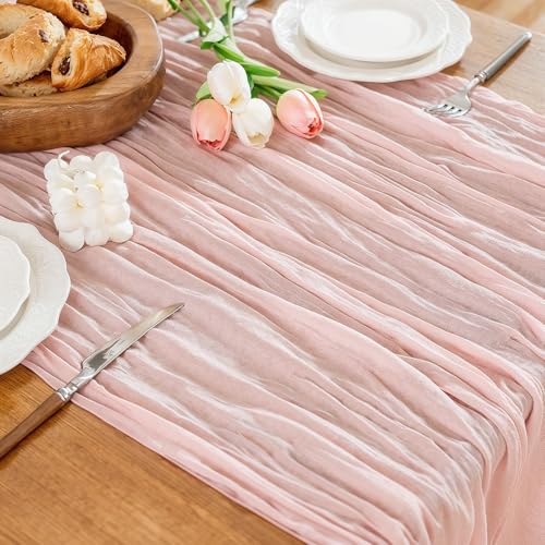 Cheesecloth Table Runner, 10 Ft, Boho Rustic, Dusty Pink, 1 Pcs - color: Dusty Pink