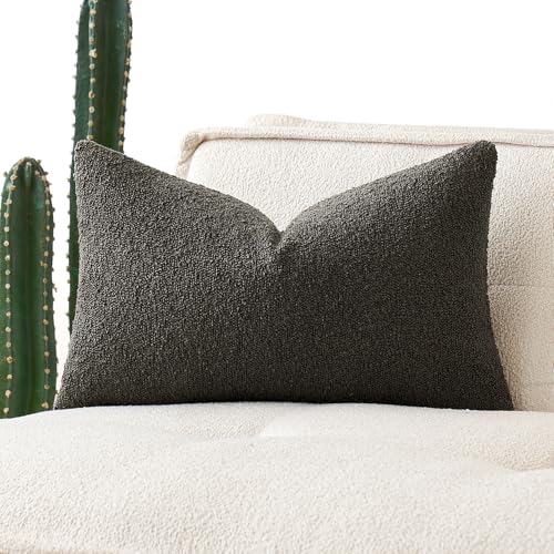 MIULEE Textured Boucle Lumbar Pillow Cover for Bed 12x20 Dark Coffee - color: Dark Coffee, size: 20" x 12" (Pack of 1)