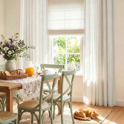 jinchan Beige Linen Curtains with Laced Trim Back Tab 50x 84 Inch 2 Panels - color: Laced Beige, size: 50"W x 84"L (Pack of 2)