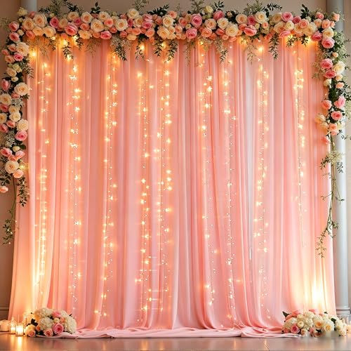 10 x 10 Dusty Pink Backdrop Curtains with Light String for Party - color: Dusty Pink, size: W5' x H10'(2 panels)