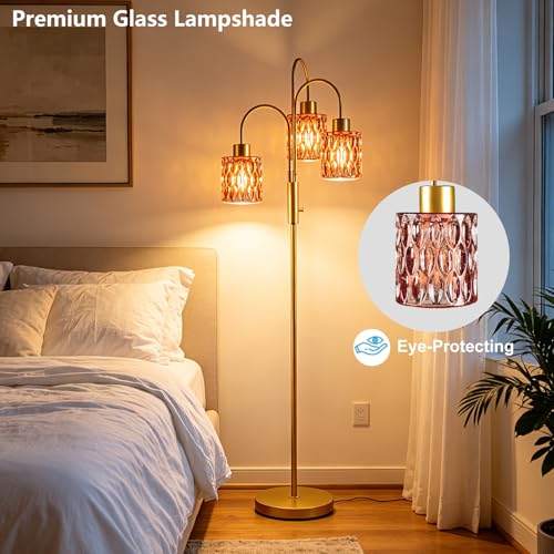 Red Glass Floor Lamp 3-Light 70" Gold Dimmable Modern Tall Standing Lamps - color: Deep Red Cylinder-Gold