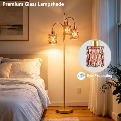 Red Glass Floor Lamp 3-Light 70" Gold Dimmable Modern Tall Standing Lamps - color: Deep Red Cylinder-Gold