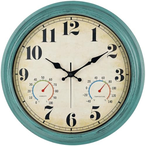 zyzamay 16 Inch Outdoor Clock with Thermometer and Hygrometer, Green - color: 16 Th Green