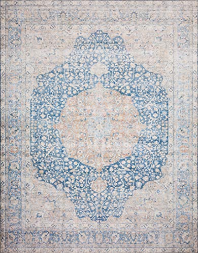 Loloi Layla Blue/Tangerine 18" x 18" Sample Rug - color: Blue / Tangerine, size: 1'6" x 1'6" (Square)