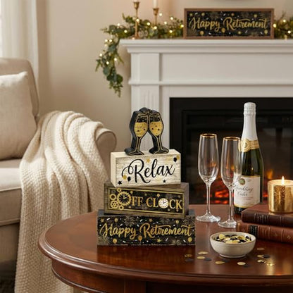 Britimes Tiered Tray Decor Set, 4 Pack, Wooden Sign, Retirement Farewell - style: Retirement