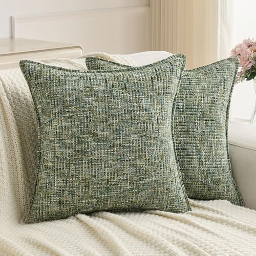 FUTEI Pack of 2 Tweed Chenille Throw Pillow Covers 16x16 Inch, Dark Green - color: Dark Green, size: 16" x 16" (Pack of 2)