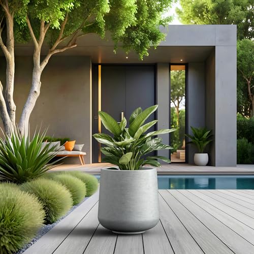 Kante Round Concrete Planter, 13-Inch Dia Barrel-Style Garden Pots with Drainage Hole for Home, Patio and Garden, Flower and Tree Planter (10.2" Opening), Gray - color: Gray, size: 13" D