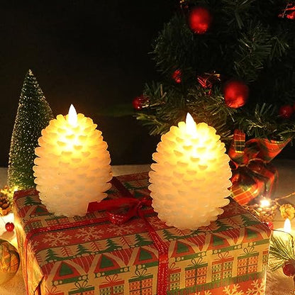 Wondise Pine Cone Flameless Flickering Candles with Remote and Timer - color: 7-White