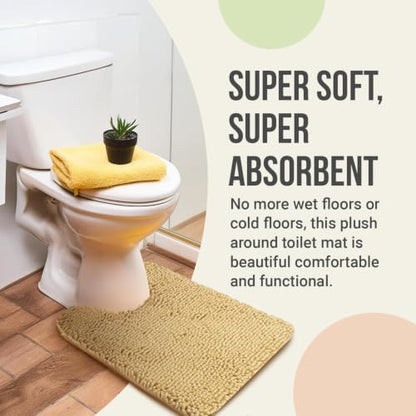 ITSOFT Standard 24"x21" U-Shaped Non-Slip Shaggy Chenille Toilet Contour Bathroom Rug with Water Absorbent, Beige - color: Beige, size: 24" x 21" (U-Shaped)