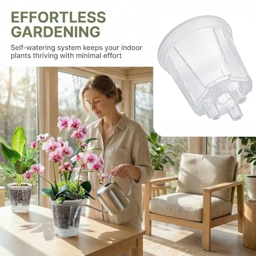 yarlung 6 Pack Self Watering Pots for Indoor Plants with Reservoir Tray and Holes, Clear Plastic Self Watering Planters for Outdoor Plants Flowers, Round 4.75" 6" 7"