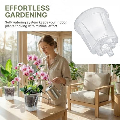 yarlung 6 Pack Self Watering Pots for Indoor Plants with Reservoir Tray and Holes, Clear Plastic Self Watering Planters for Outdoor Plants Flowers, Round 4.75" 6" 7"
