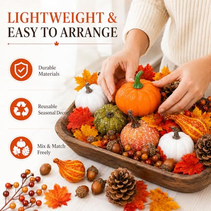 120-Piece Fall Harvest Decor Set with Artificial Mini Pumpkins and Gourds
