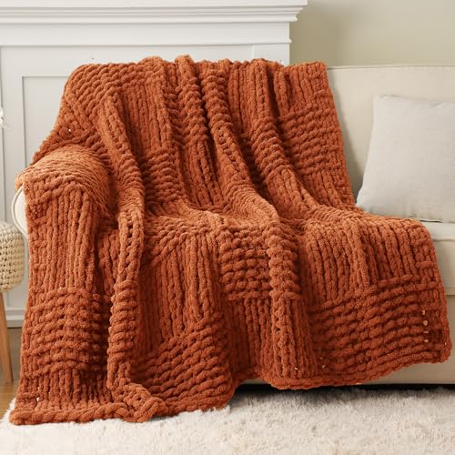 Chunky Knit Throw Blanket for Couch, 50"x60" - color: Caramel
