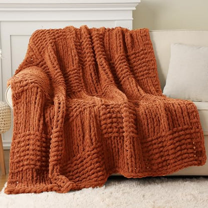 Chunky Knit Throw Blanket for Couch, 50"x60" - color: Caramel