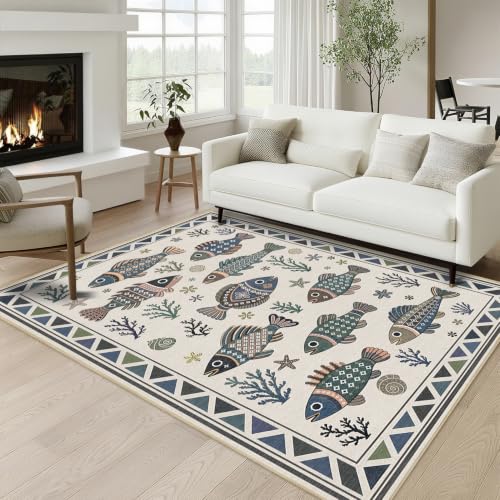 Fish Ocean Area Rug 4x6 for Living Room Coastal Rugs Low Pile Soft Non Slip - color: Fish, size: 4'x6' (Rectangular)