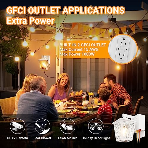 Ehaho Porch Light with GFCI Outlet Aircraft Grade Aluminum Alloy-White 2PCS - color: White, size: 2PCS