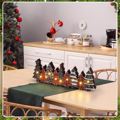 Yousoontic Christmas Table Decorations Rustic Lighted Wooden Centerpiece - style: Red Pine Tree