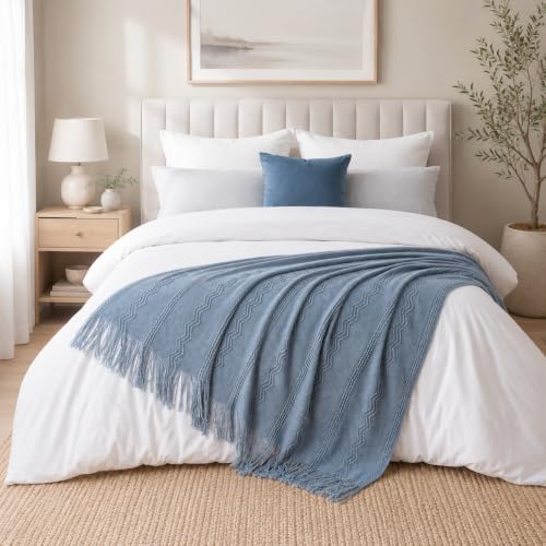 BATTILO HOME Light Blue Throw Blanket for Couch, 50"x60" - color: Dusty Blue, size: 50 x 60 in.