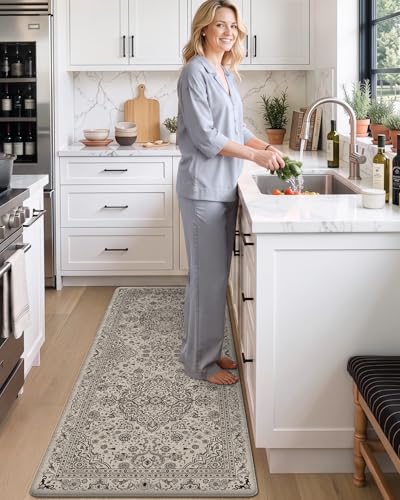 DEXI Kitchen Floor Mats Cushioned Anti Fatigue Runner 24x59 Beige Grey - color: Beige/Grey, size: 59"L x 24"W x 0.4"Th