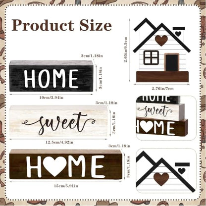 Cinnvoice 4 Pcs Wooden Block Decor Farmhouse Tiered Tray Signs - style: Wooden House