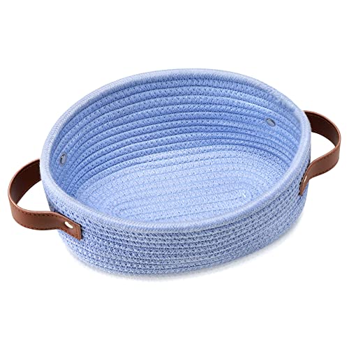 ABenkle Small Woven Basket, Mini Cotton Rope Storage Basket, Tiny Easter Basket, Shelf Basket, Oval Decorative Toy Dog Cat Basket for Nursery, Empty Gift Basket, 9.4" x 5.9" x 3.9" XS - color: Blue