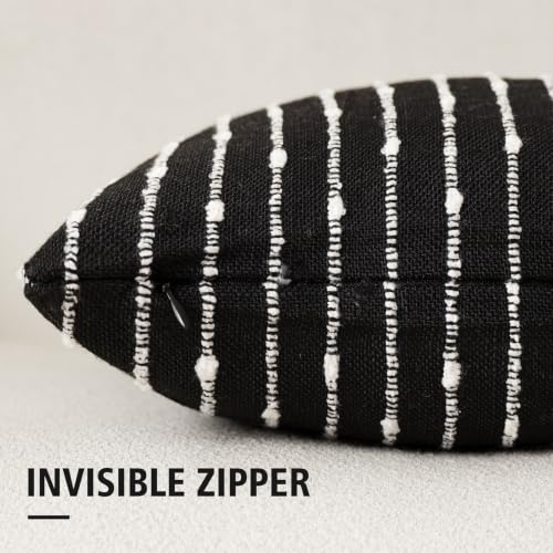 Foindtower Boho Striped Boucle Lumbar Throw Pillow Covers 12x20 Inch Black - color: Black, size: 20" x 12" (Pack of 2)