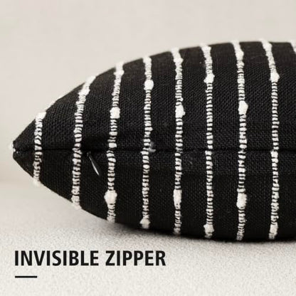 Foindtower Boho Striped Boucle Lumbar Throw Pillow Covers 12x20 Inch Black - color: Black, size: 20" x 12" (Pack of 2)