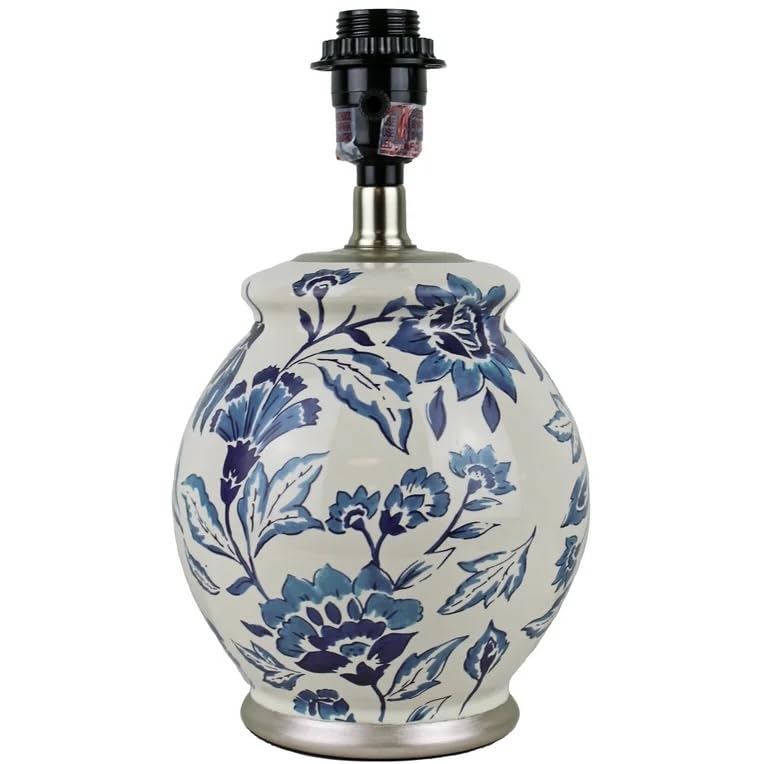 Floral Ceramic Table Lamp, Exclusive Blue and White Floral Ceramic Base Design, Includes Clean White lamp Shade
