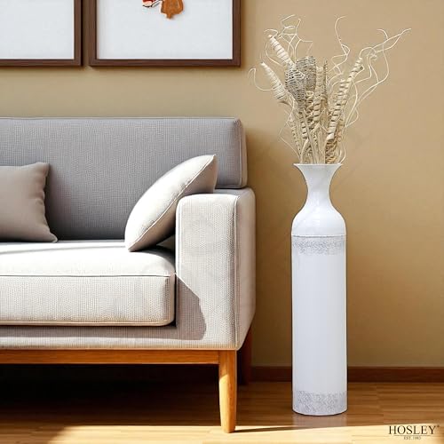 Hosley 24 Inch High White wash Metal Bottle Floor Vase. Ideal for Country Farmhouse Setting, Wedding Gift Special Occasion Home Office Dried Floral Arrangements - color: White