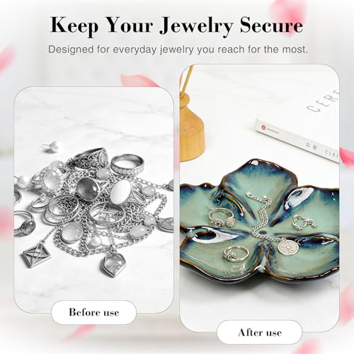 SEEDUSTRY 세라믹 주얼리 트레이, 꽃잎 반지 접시, 작은 세라믹 주얼리 장신구 홀더, 데스크탑 장식, 반지, 귀걸이, 목걸이를 위한 앙증맞은 접시, 어머니 여자 친구 딸 자매를 위한 선물 - color: 미스트 그린.