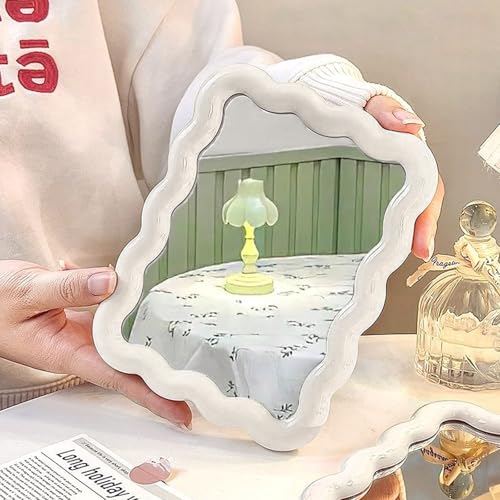 Wave Table Desk Vanity Makeup Mirror Small Make Up Office Mirror White - color: White
