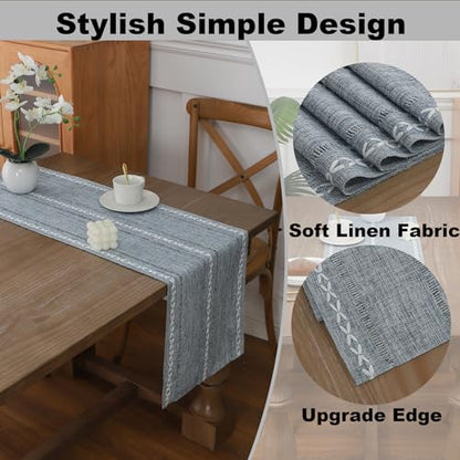 Gernaice 2PCS Boho Table Runner, Rustic Cotton Linen Farmhouse Table Runners for Dresser End Coffee Table Home Decor, 24" L X 13" W Blue - size: 2PCS 13" X 24", style: Hemstitched Blue