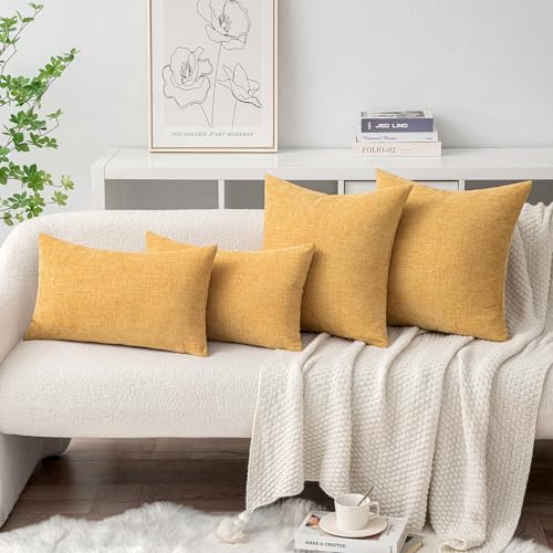 MIULEE Soft Chenille Throw Pillow Covers Beige Yellow 16x16 Inch Pack of 2 - color: Beige Yellow, size: 16" x 16" (Pack of 2)