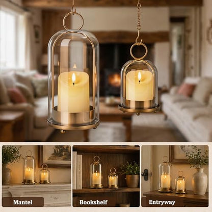 Brass Hurricane Handmade Sturdy Glass Dome Candle Holders with Glass Cover