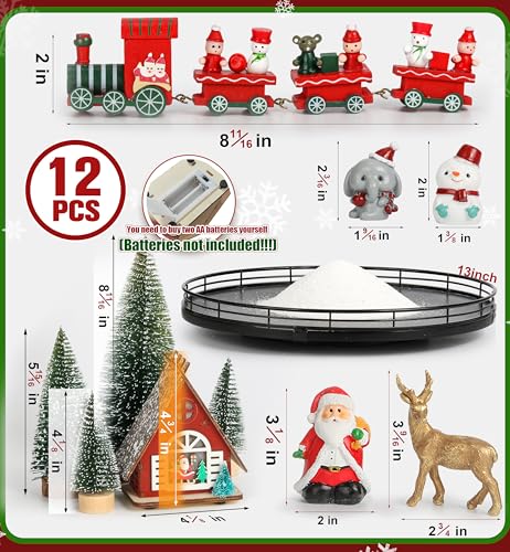 Oroyutor 12-Piece Christmas Village Centerpiece with 13-Inch Oak Lazy Susan