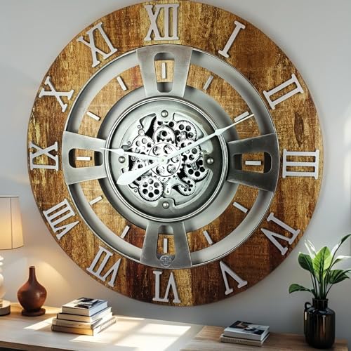 ImprovingLife The Gears Clock Real Moving Gear Wall Clock England Line (Vintage Brown, 24 inches (60 cm)) - color: Vintage Brown, size: 24 inches (60 cm)