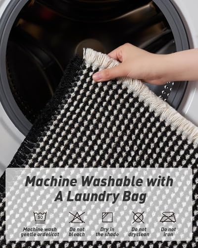 Upgraded Waffle Bath Mat Ultra Absorbent Non Slip Bathroom Mat, 17" x 24" - color: Black & Cream, size: 17" x 24"
