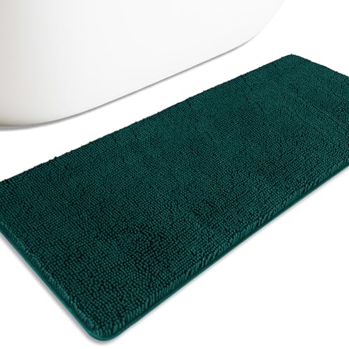 Bathroom Runner Rug 24 x 60 Inch – Extra Large Long Bath Mat | Absorbent and Washable Thick Chenille Bath Rug Non-Slip Runner Rug for Bathroom, Shower, Sink(Dark Teal) - color: Dark Teal, size: 24" x 60"