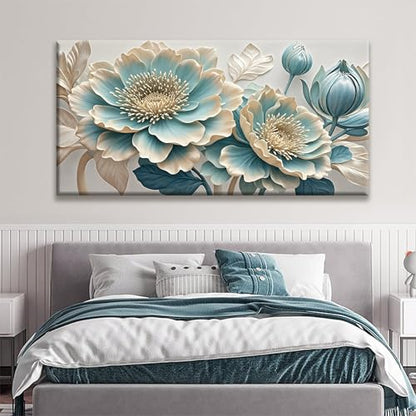 QSQ Large Blue White Flowers Wall Art For Living Room Picture 29" X 58" - color: KA7H, size: 58"L x 29"W