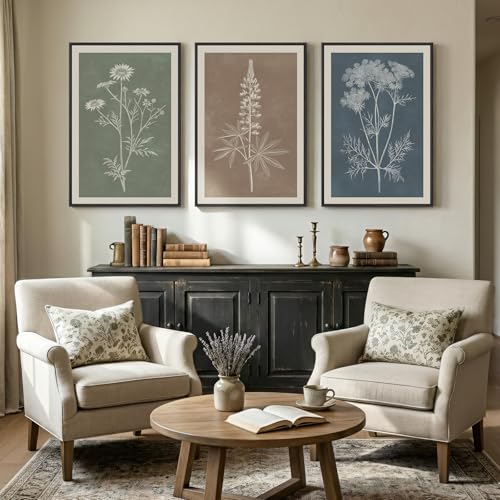Large Framed Boho Botanical Wall Art for Living Room, 3 Piece 24x36 In - color: Muted Earth, size: 24" W x 36" H x 3Pcs