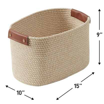 3 Pack Woven Cotton Rope Storage Basket, 15x10x9, Multi-Brown - color: Multi-Brown