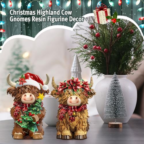2 Pack Christmas Highland Cow Figurines Decor, Resin Table Decor - style: Christmas