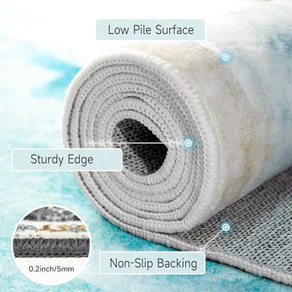 Beach Pattern 2x6ft Runner Rug Non Slip Washable Kitchen Runner Rug with Rubber Backing，Low-Pile Soft Washable Runner Rugs for Hallway Entryway Kitchen Bedroom Living Room Bathroom - color: Light Blue Beach, size: 2' x 6' (Rug)