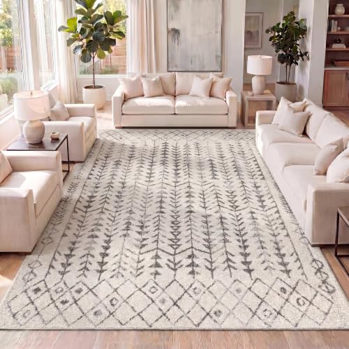 JONATHAN Y Ziri Moroccan Geometric Cream/Gray Indoor Area Rug, 8x10, Bohemian, Scandinavian, Easy-Cleaning for Living Room, Bedroom, Kitchen, Pet Friendly, Non-Shedding (MOH210A-8) - color: Cream/Gray, size: 7'9" x 10' (Rectangular)