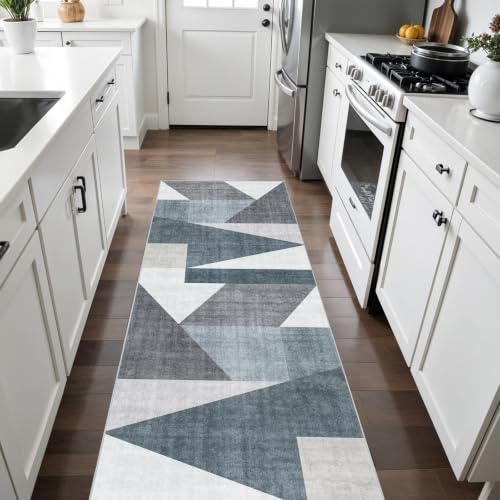 3x6 Washable Geometric Area Rug - Non-Slip Backing Hallway Rugs Blue Grey - color: Blue/Grey, size: 3' x 6' (Rectangular)