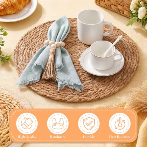 Fanfanwin Set of 6 Woven Placemats with Sage Green Napkins, 13" - color: Sage Green
