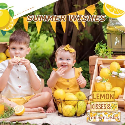 Britimes Tiered Tray Decor Set, 4 Pack, Wooden, Lemon Farmhouse - color: Lemon