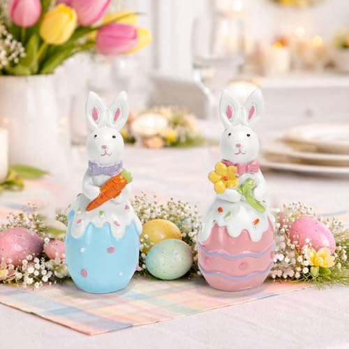 Easter Decorations Bunny Resin Decor Set of 2 Cute Rabbit Figurines