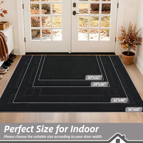 BEQHAUSE Door Mat 24" x 36", Non-Slip Door Mats Indoor Washable, Black - color: Black, size: 24" X 36" (Rectangular)
