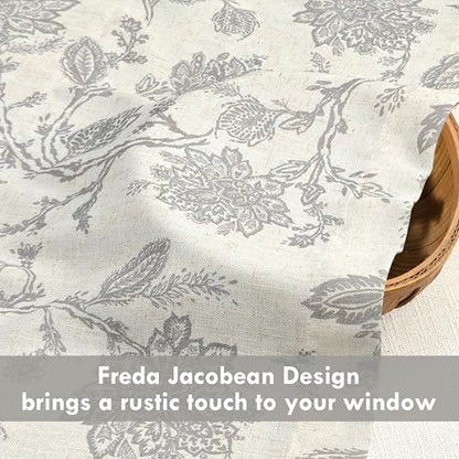 DriftAway Freda Jacobean Floral Linen Blend Blackout Thermal Insulated Energy Saving Privacy Window Linen Curtain Valance Rod Pocket 2 Layers Single 52 Inch by 18 Inch Plus 2 Inch Header Gray Beige - color: Grey, size: 52"W x 18"L (Pack of 1)
